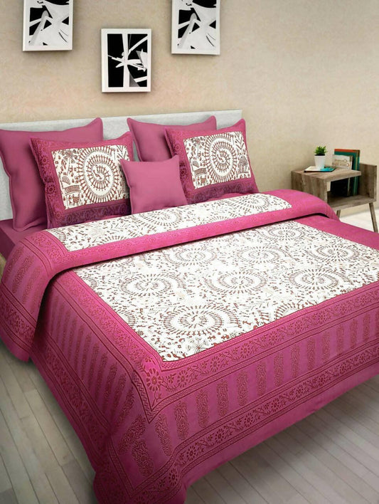 Rajasthani Tradition Queen Size Double Bedsheets with 2 Pillow Covers - HalfPe