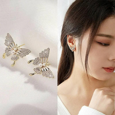 Pinapes butterfly earrings for women cute girl rhinestone zircon stud earrings - HalfPe