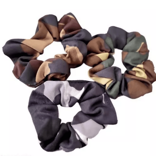 SENECIO Set of 3 Camouflage Army Military Print Cotton Hair Tie Ponytail Holder Scrunchies (Pattern Colour May Vary) - HalfPe