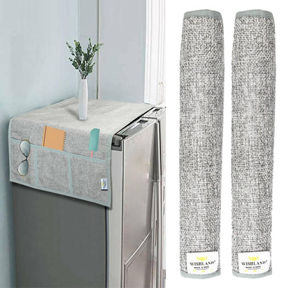 WISHLAND® Combo Pack of Fridge Top Cover with 6 Utility Pockets and Fridge Handle Cover(Size : 39X21 & 12X6 Inches, Set of 2 Pc, grey color) - HalfPe