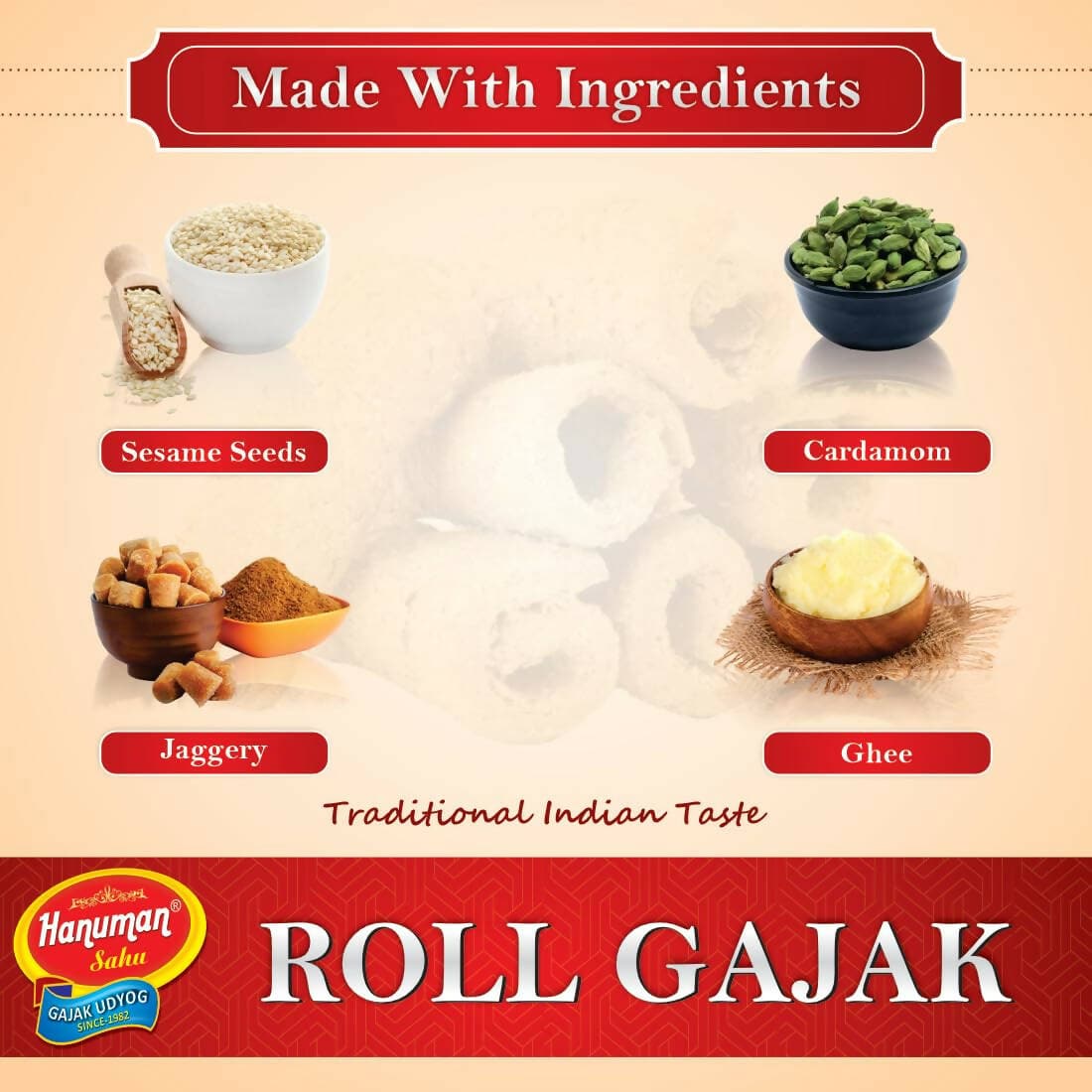 HANUMAN SAHU GAJAK UDYOG Special Roll Gajak (Soft & Crunchy Gajak) Khasta Gajak, Seasame Seeds (500 GM) - HalfPe