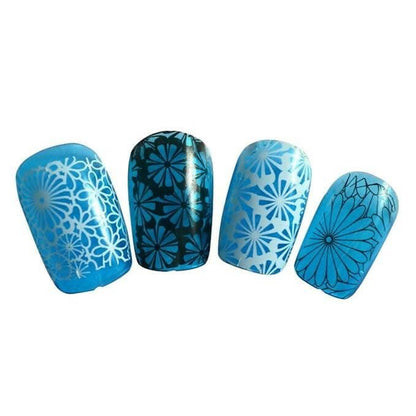 SENECIO Full Wraps Nail Art Manicure Decals Water Transfer Stickers ( Black White Flower ) - HalfPe