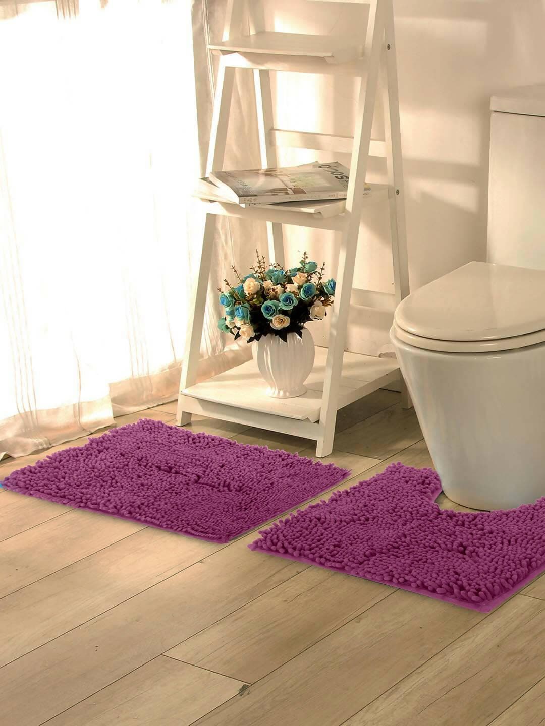 Lushomes Bathroom Mat, 2200 GSM Floor Mat with High Pile Microfiber, anti skid mat with Contour footmat Anti Slip (Bathmat Size 20 x 30 Inch, Contour Size 18 x 20 Inch, Single Pc, Purple) - HalfPe