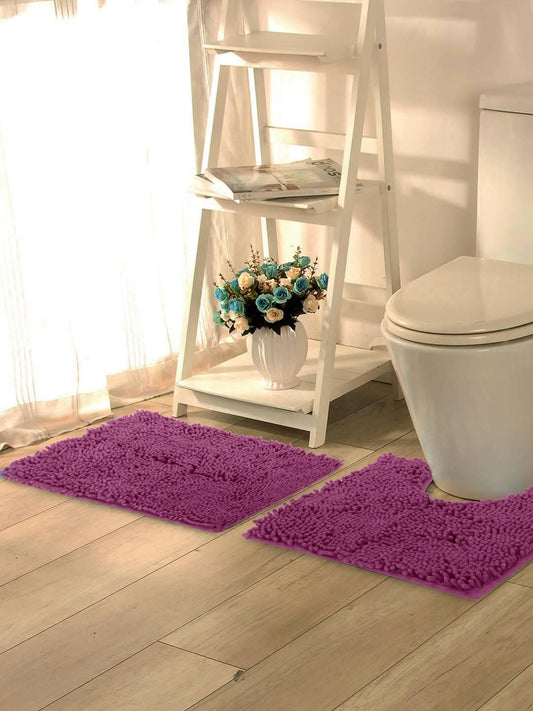 Lushomes Bathroom Mat, 2200 GSM Floor Mat with High Pile Microfiber, anti skid mat with Contour footmat Anti Slip (Bathmat Size 20 x 30 Inch, Contour Size 18 x 20 Inch, Single Pc, Purple) - HalfPe