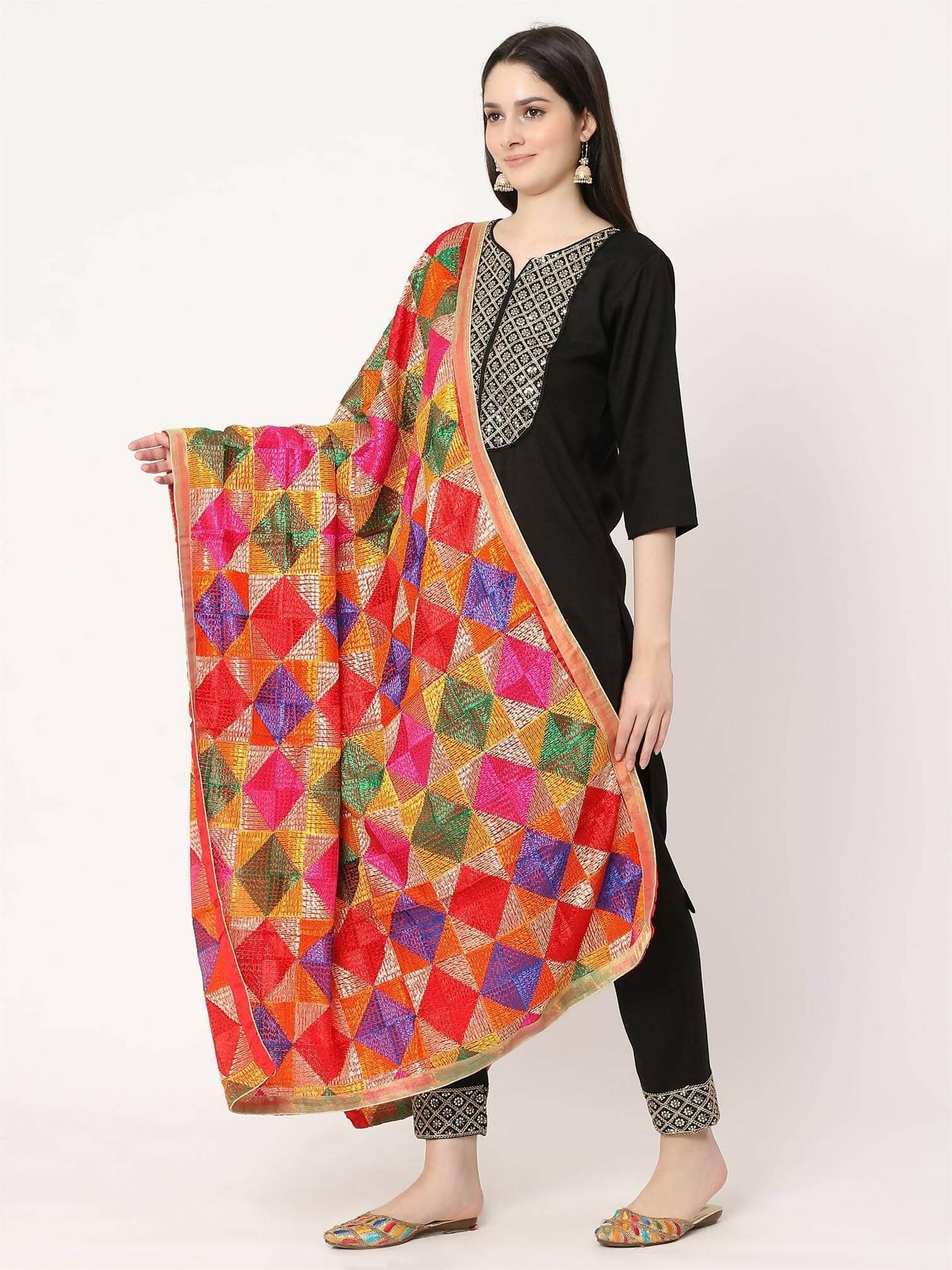 Phulkari Multicoloured Bagh Dupatta - HalfPe