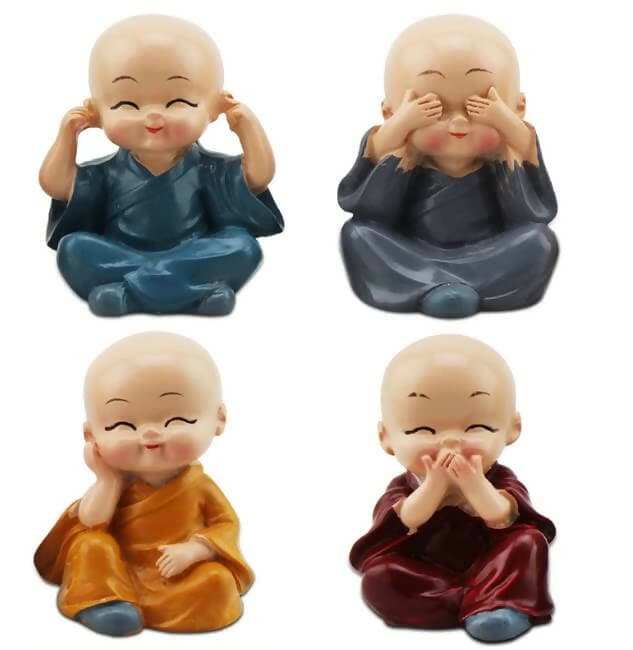 Baby Monk showpiece Statues Handmade for car Dashboard /Living Room (Pack of 4) - HalfPe