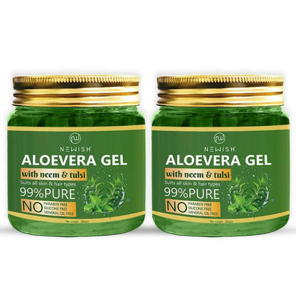 NEWISH Aloe vera Pure Neem And Tulsi Gel For Skin, Hair And Body (400GM) - HalfPe