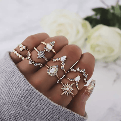 Pinapes Fashion Non Precious Base Metal Boho Midi Finger Ring for Girls – Set of 10 - HalfPe