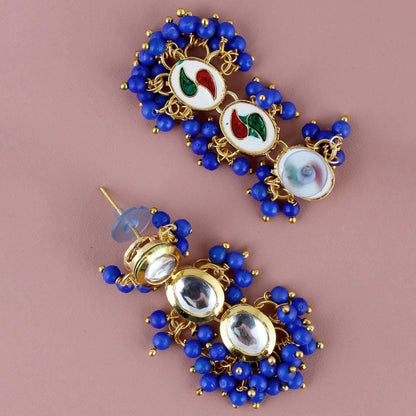 LUCKY JEWELLERY Back Meenakari 18k Gold Plated Blue Color Tika Earring Combo Uncut Big Faux Kundan Choker Necklace set (796-J5SK-1811-B) - HalfPe