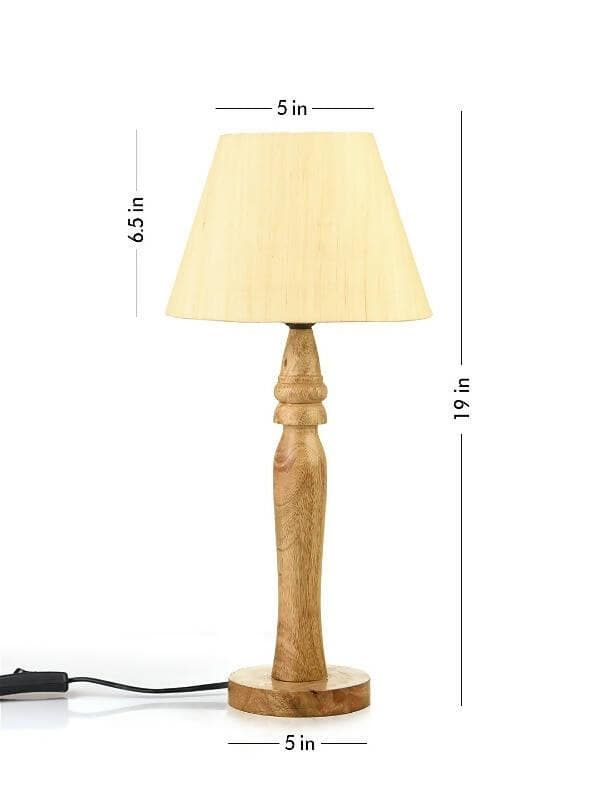 Green Girgit Round Brown Lamp With Taper Off White Cotton Shade - HalfPe