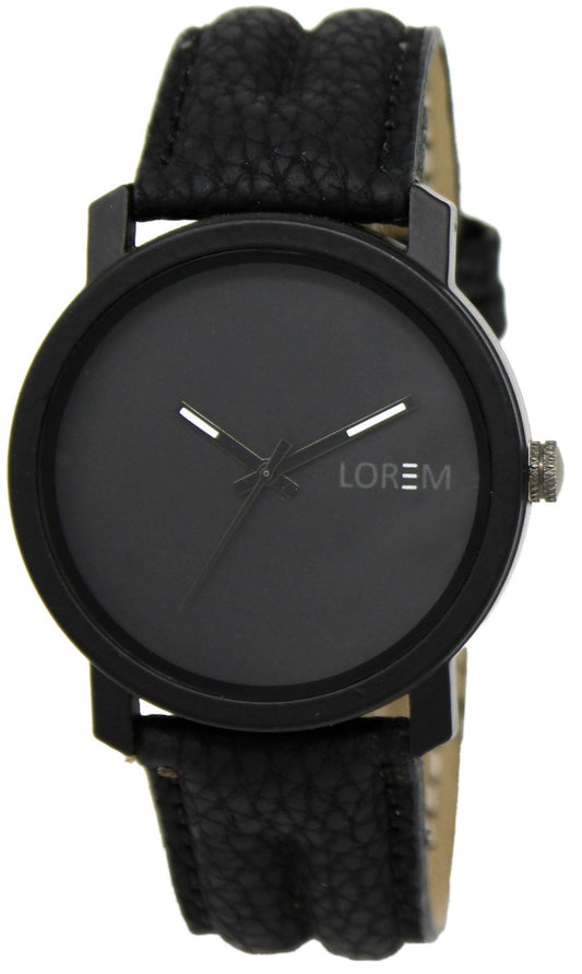 LOREM Black Plain Analog Watch For Men LR21 - HalfPe