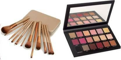 Bingeable HDA Rose Gold Remastered Eye Shadow Palette (18 Shades) & 12 Pcs Naked Brush With Storage Box - HalfPe