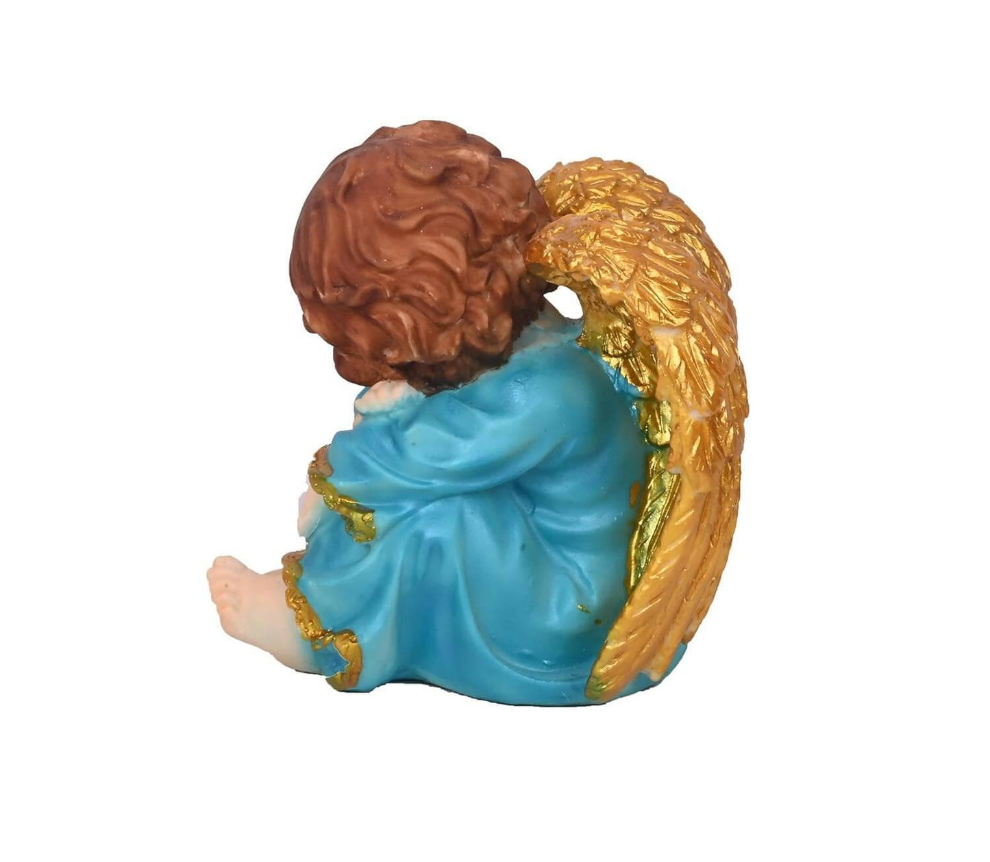 KariGhar Resin Small Blue Sitting Angel Statue Catholic Idol for Home - HalfPe