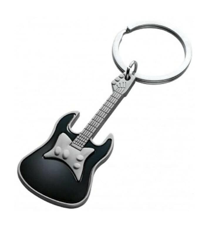 Guitar Stainless Steel Keychain (Black) - HalfPe