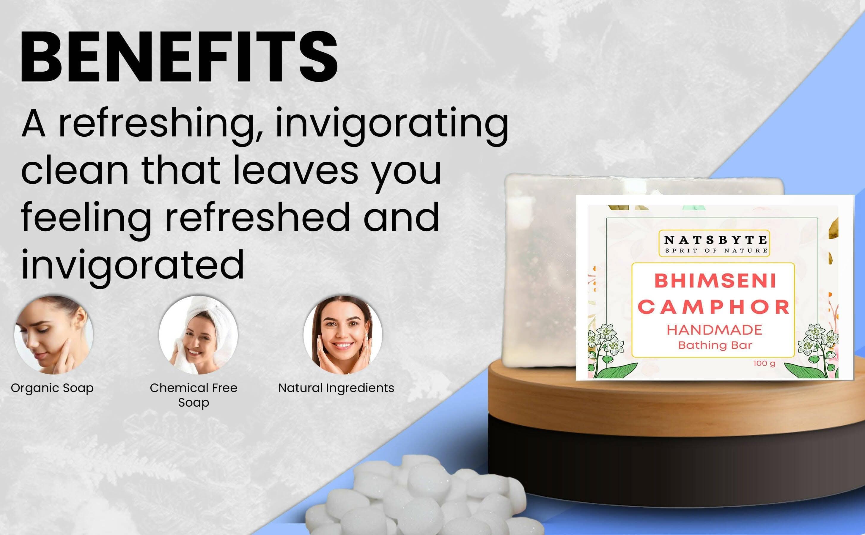 Natsbyte Bhimseni Camphor Soap | Camphor Bathing Bar | Handmade Soap for Freshness - HalfPe