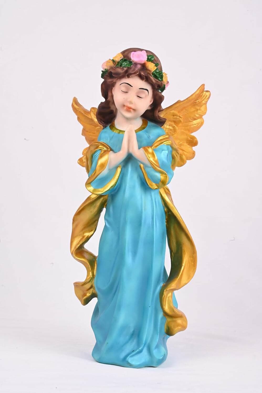 KariGhar Resin Small Blue Sitting Angel Statue Idol White, 2.9 Inches (A0123(Blue)) - HalfPe