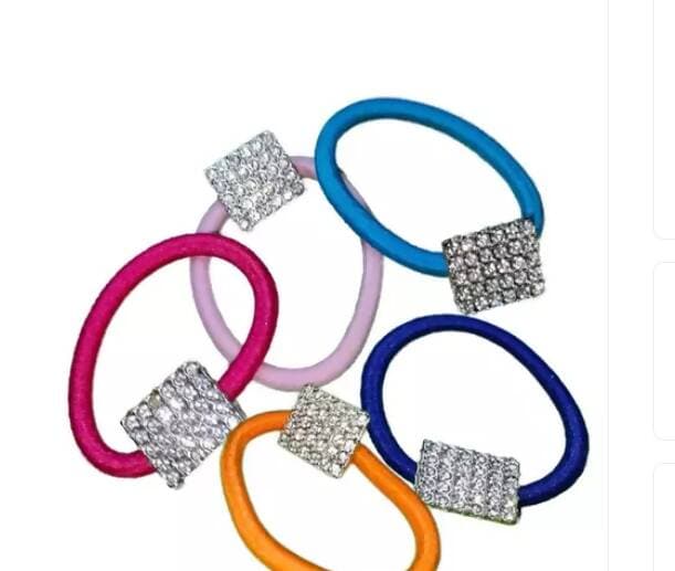 SENECIO 5 Piece Crystal Diamond Studded Colorful Random Colors Rubber Hair Band Ponytail Holder Scrunchies - HalfPe