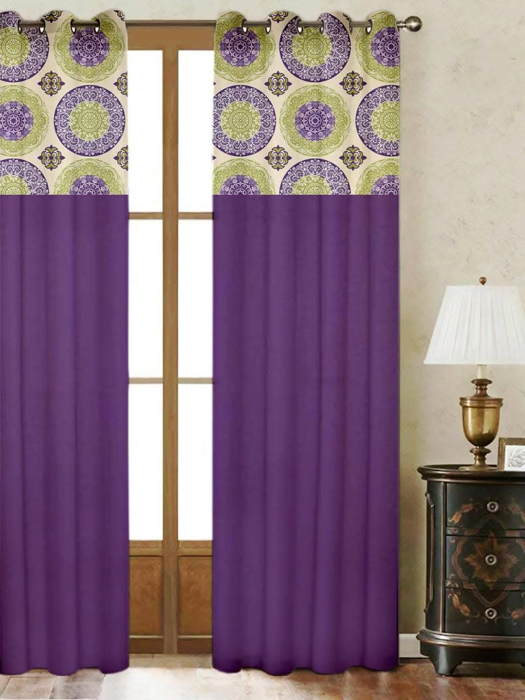 Lushomes Cotton Curtains, Cotton Bold Purple Printed Cotton Curtains for Living Room/Home with 8 Eyelets & Printed Tiebacks for Door, door curtains 7.5 feet, (Size: 54x90 Inches) - HalfPe