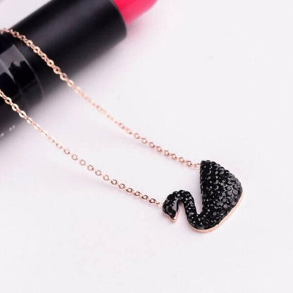 Pinapes Swan Bird Chain Pendant Black Micro Rose Gold Plated Swarovski Brass Bird Necklace For Women And Girl - HalfPe