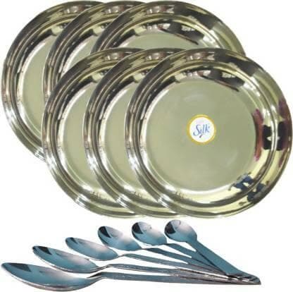 SHINI LIFESTYLE Stainless Steel Dessert Plate Set With Spoon Set (Pack of 12) - HalfPe