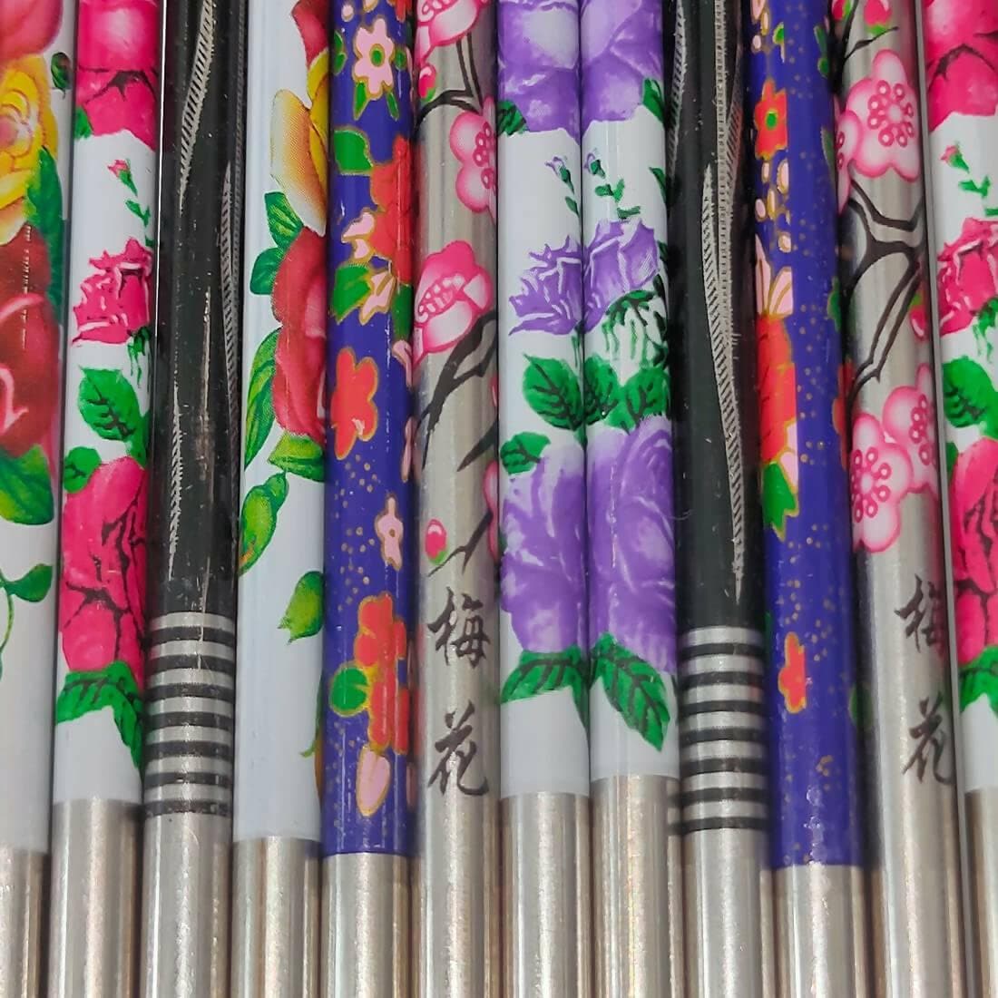 SENECIO SS Floral Geometric Printed Colorful Chopstick Hair Stick (12Pc) - HalfPe