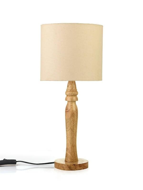 Green Girgit Round Brown Lamp With White Cotton Shade - HalfPe