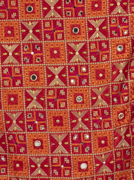 xPhulkari Dupatta with Mirror Work (Orange and Red ) - HalfPe