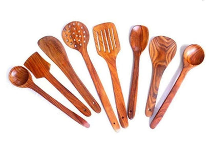 Wooden Serving & Cooking Spoon's & Kitchen Tools (Set of 8) - HalfPe