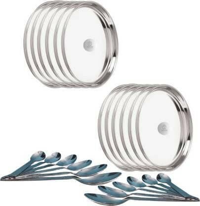 SHINI LIFESTYLE Steel Traditional Dinner Plate/ Khumcha Thali (Pack of 24) - HalfPe