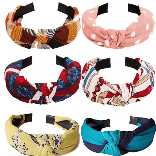 SENECIO 1 Piece Korean Style Solid Printed Fabric Knot Bow Plastic Hair band Headband for Girls and Woman - HalfPe