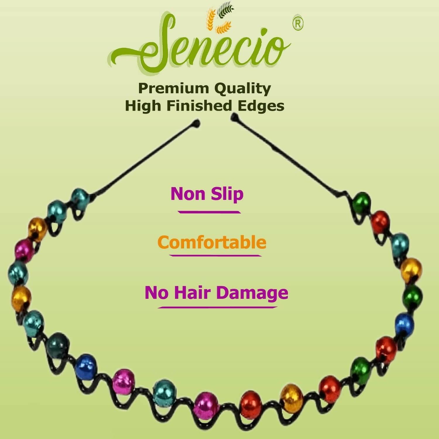 SENECIO Black Metal Colorful Pearl Magic Hair Band Stylish Multicolour Moti Unisex Zigzag Headband(2 Pack) - HalfPe