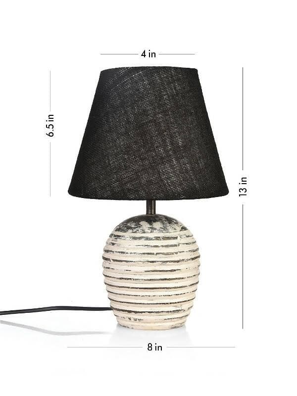 Striped Wooden White Lamp With Black Jute Shade - HalfPe