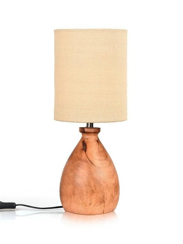 Wooden Dome Table Lamp With Jute White Shade - HalfPe