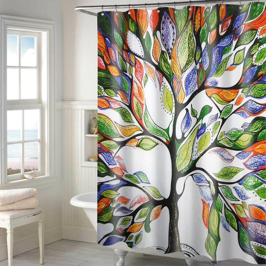 Lushomes shower curtain, Tree Printed, Polyester waterproof 6x6.5 ft with hooks, non-PVC, Non-Plastic, For Washroom, Balcony for Rain, 12 eyelet & 12 Hooks (6 ft W x 6.5 Ft H) - HalfPe