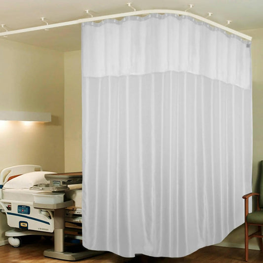 Hospital Partition Curtains, Clinic Curtains Size 9 FT W x 7 ft H, Channel Curtains with Net Fabric, 100% polyester 18 Rustfree Metal Eyelets 18 Plastic Hook, White, Zig Zag Design (9x7 FT) - HalfPe