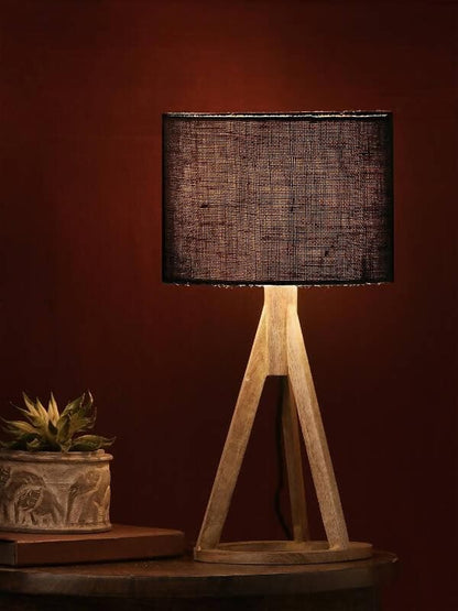 Jute Black Trio Wooden Lamp - HalfPe