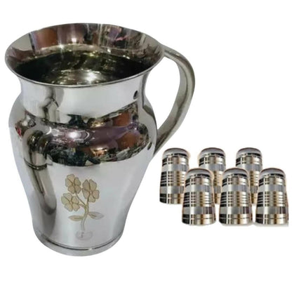 SHINI LIFESTYLE Stainless Steel Jug with Glass Set 7pc - HalfPe