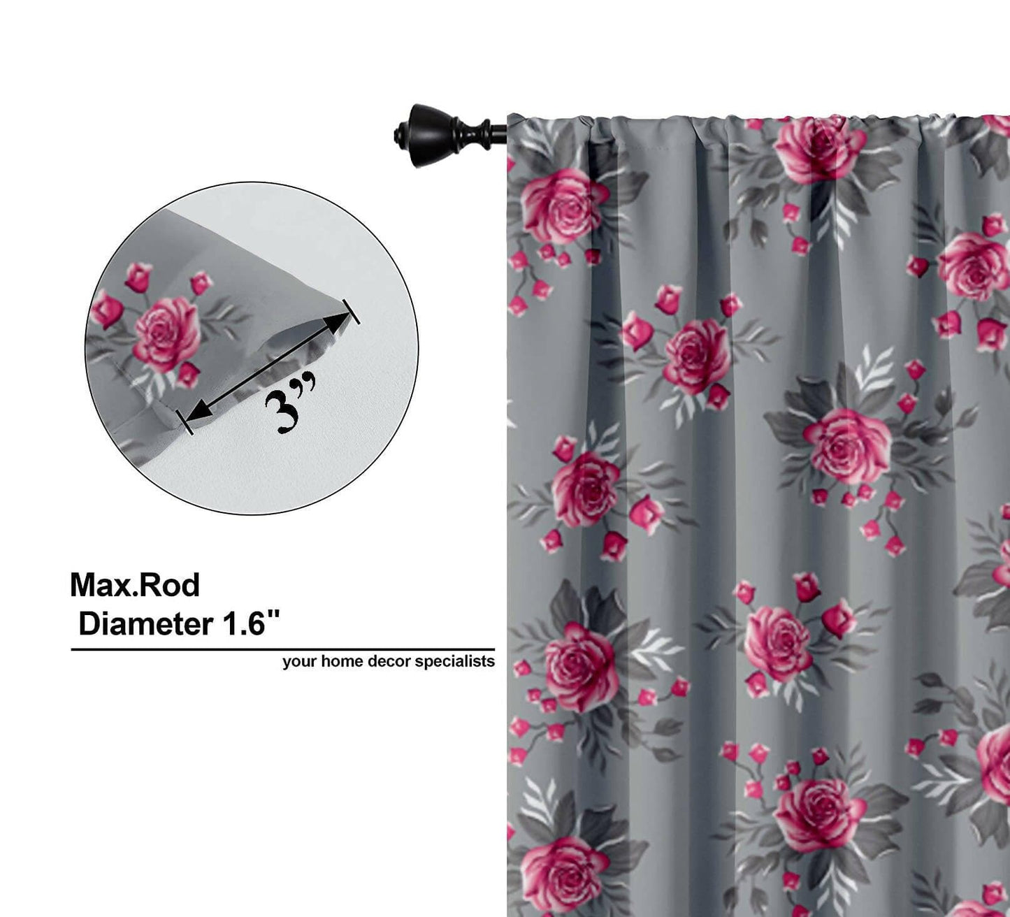 Lushomes window curtains 6 feet set of 2, curtain for windows 6 feet, screen for window, curtains for window, Semi sheer curtains, rod pocket curtains (Pack of 2, 57x72 Inch, Grey Flowers) - HalfPe