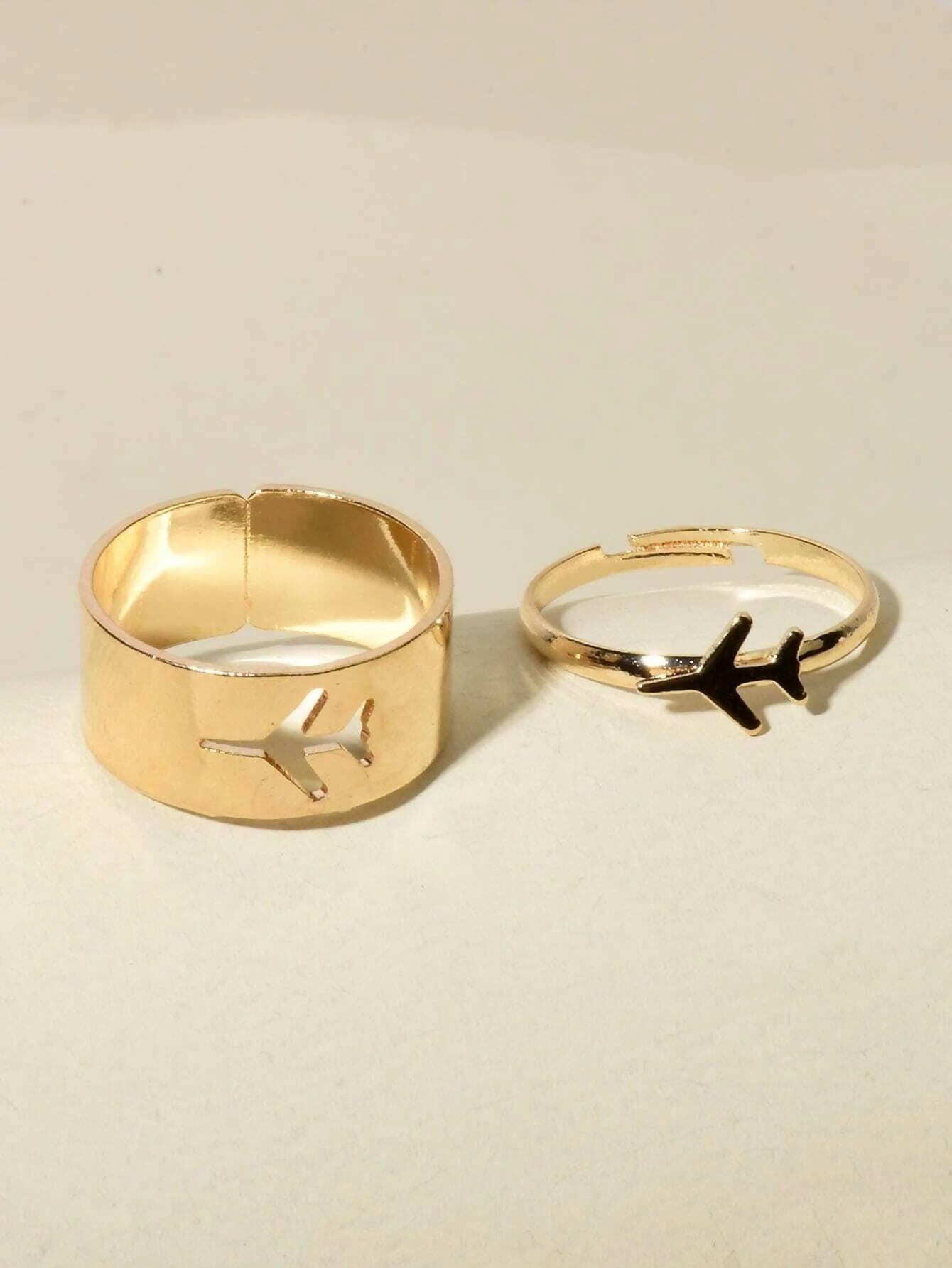 Pinapes Couple Love Caring Partner Shows Love with Couple Rings Set With Fly-High Airplane Gold - HalfPe