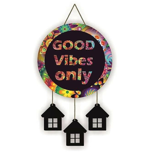 Webelkart®️ Decorative Good Vibes Only Wall Hanging Wooden Art Decoration Item for Living Room | Bedroom | Home Decor | Gifts , Wall Art for Hall - HalfPe