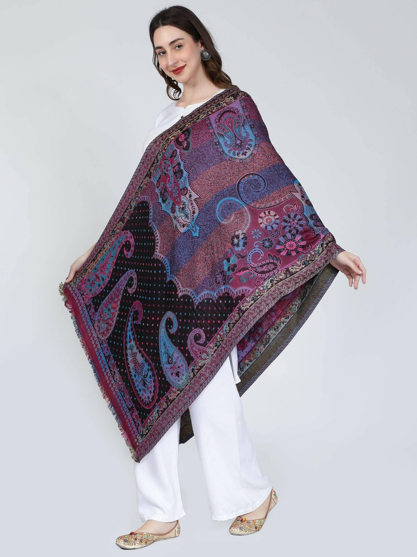 Black Multicoloured Multiweave Stole - HalfPe