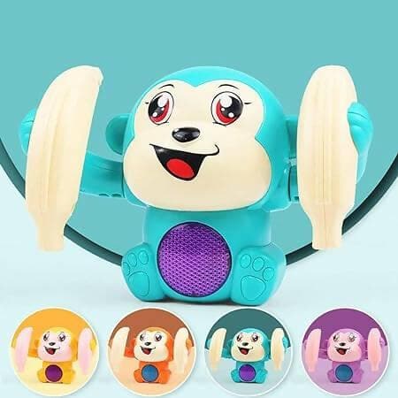 Dancing and Spinning Rolling Doll Tumble Monkey Toy Voice Control Banana Sensor Monkey with Musical Toy with Light and Sound Effects and Sensor(MixColor) - HalfPe