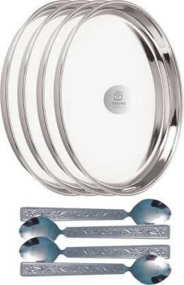 SHINI LIFESTYLE Steel Full Size Dinner Plates 4pc with Table spoon set Dinner Plate (Pack of 4) - HalfPe