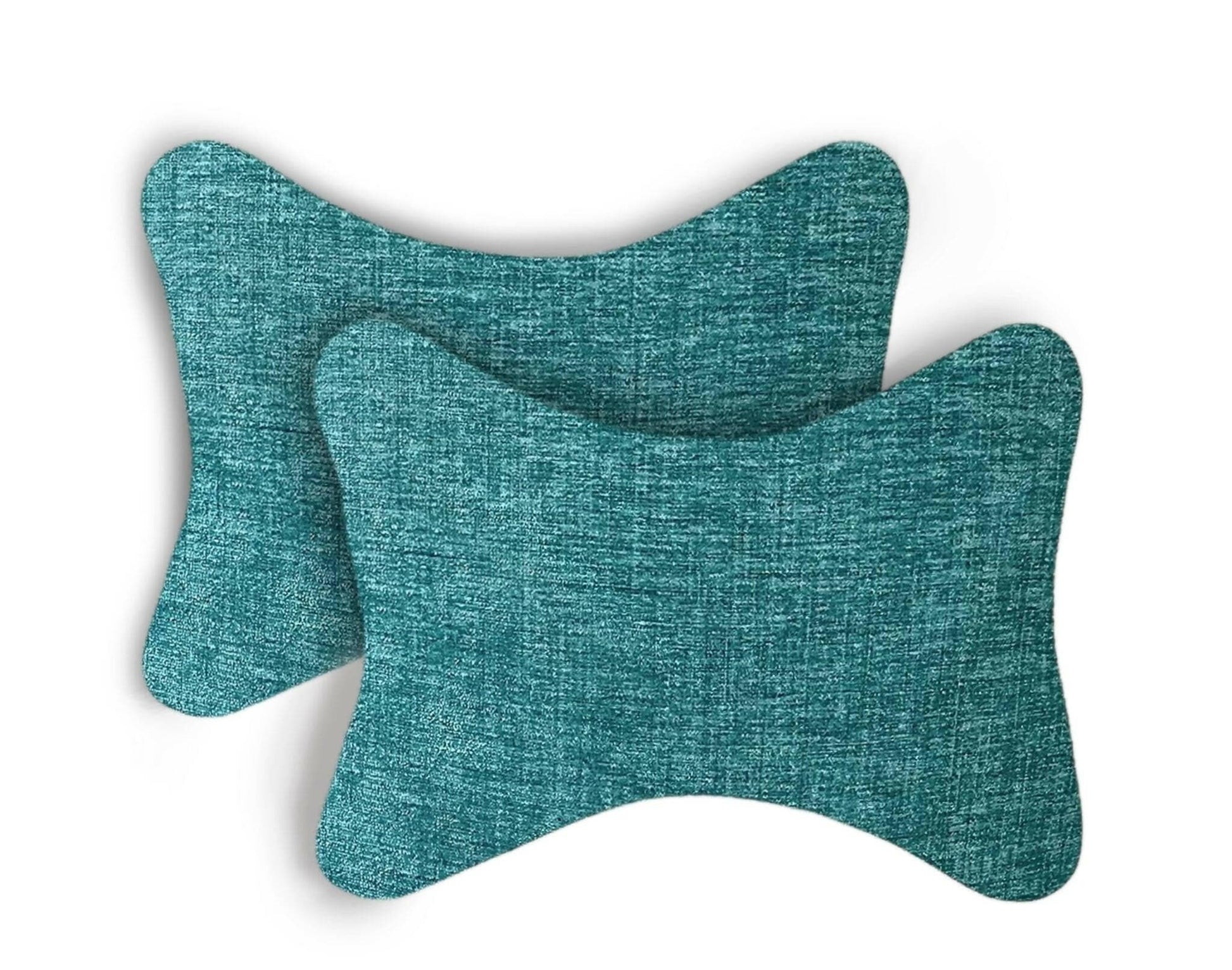 Car Seat Neck Rest Pillow, Cushion For All Cars, Premium Designer Chenille Lumbar, Back and Headrest Support for Car Seat, Size 17x27 cms, Teal Blue, (Set of 2 ) - HalfPe