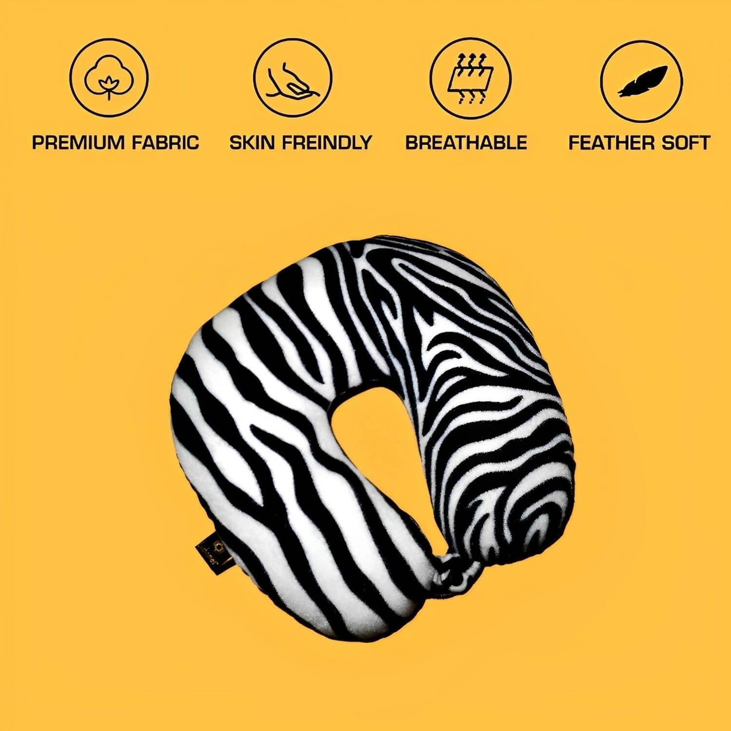 Lushomes Travel Pillow, White Zebra Skin Printed Neck Pillow, neck pillow for travel, For Flights, for Train, for neck pain sleeping (Single pc, Size: 12 x 12 inches) - HalfPe