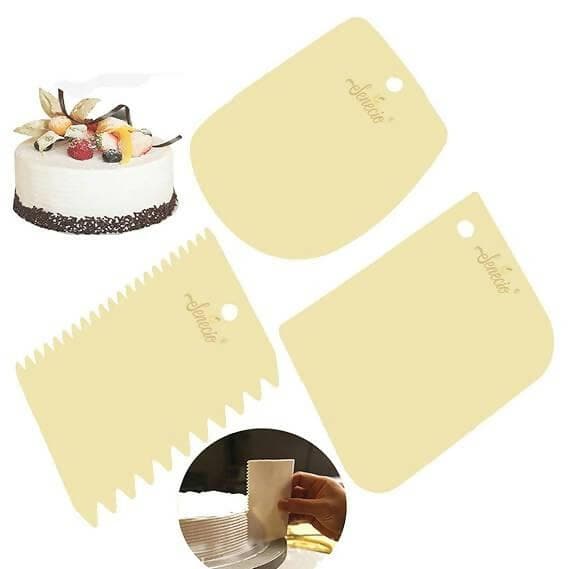 SENECIO Beige Dough Cutter Chocolate Bark Maker Baking Comb Scraping DIY Tools 3Pc Set - HalfPe