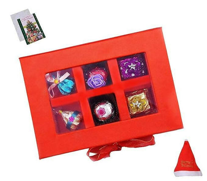 MANTOUSS Christmas Gift-Red Satin Christmas Chocolate Box/Hamper+ Merry Cristmas Greeting Card+Santa Cap - HalfPe