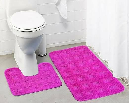 Lushomes Anti Slip Microfiber, bathroom mat, Polyester Pink Extra Large Bath Mat Set, door mats for bathroom (Bathmat 19 x 30 inches, Pack of 2, Contour 19 x 18 inches, Pack of 2) - HalfPe