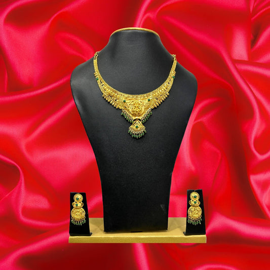 Design Traditional One Gram Gold Plated Jewellery Set for Women (green) - HalfPe