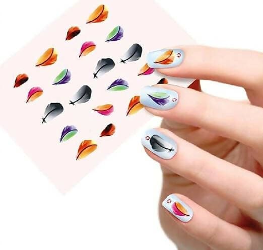 SENECIO Multicolor Feather Nail Art Manicure Decals Water Transfer Stickers (3D printed) - HalfPe